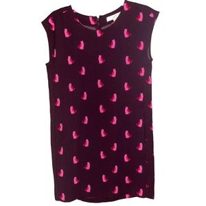 Ann Taylor Loft Dress Cat Shift Pink XS Sleeveless Print Zip Back Pockets Womens